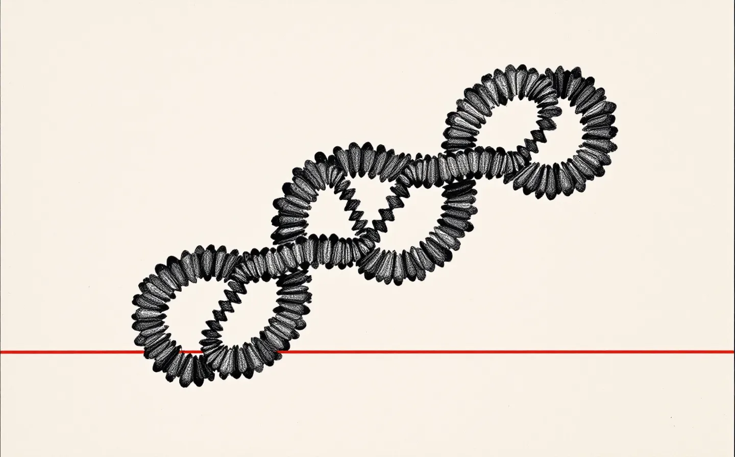 Engraving-style illustration of three receptors converging on a single peptide chain